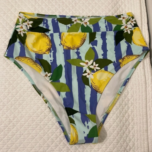 Cupshe Mid Rise Bikini Bottom Lemons Stripes Womens Large Bathing Suit Bottom - Picture 1 of 4